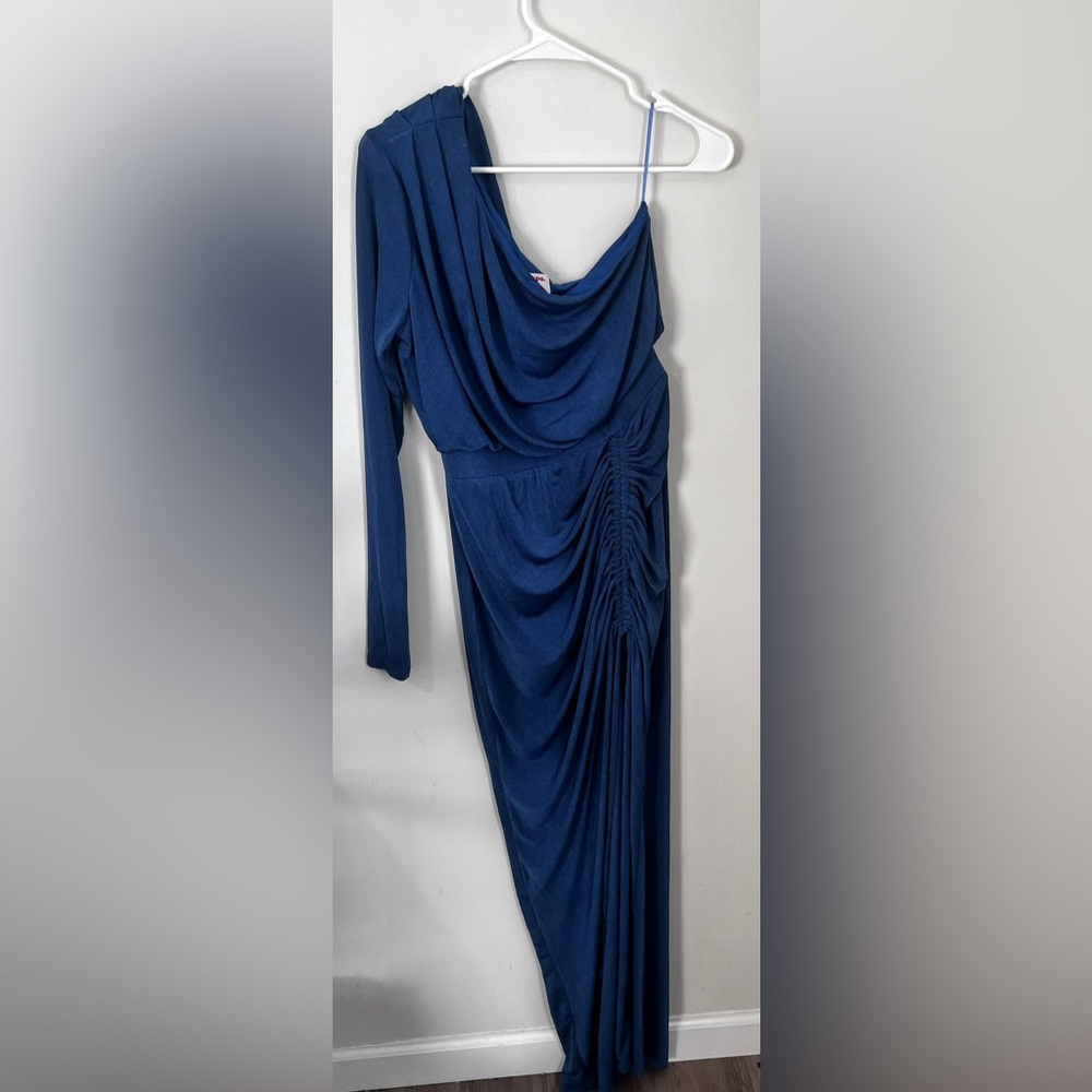 SHOWPO Blue Ruched Half Sleeves Draped Dress